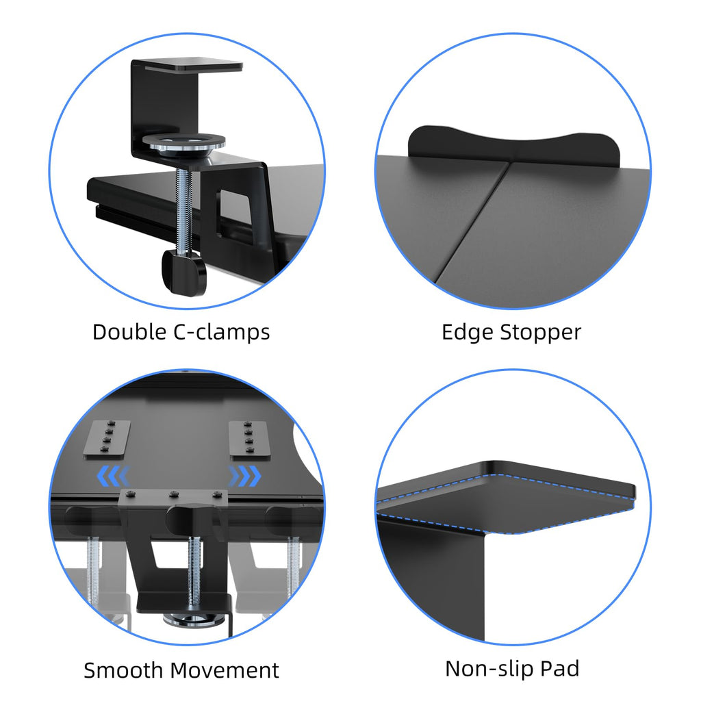 Keyboard Tray Under Desk Pull Out with C Clamp Mount, Computer Keyboard & Mouse Tray, 25.6 (30 Including Clamps) x 11.8 inch Slide-Out Platform Computer Drawer for Typing, Black, DSF1