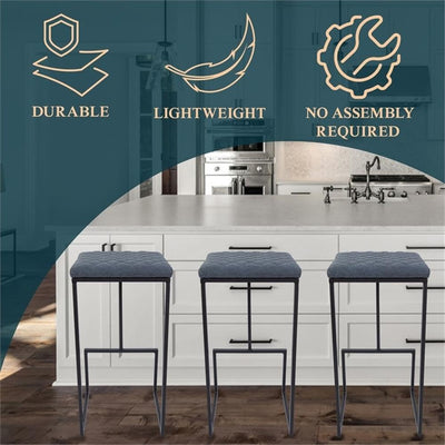 Counter Height Bar Stool, Modern Backless Bar Stool for Kitchen Island & Home Bar, Faux Leather Upholstered Seat with Metal Frame, Industrial Style Counter Stool, Blue