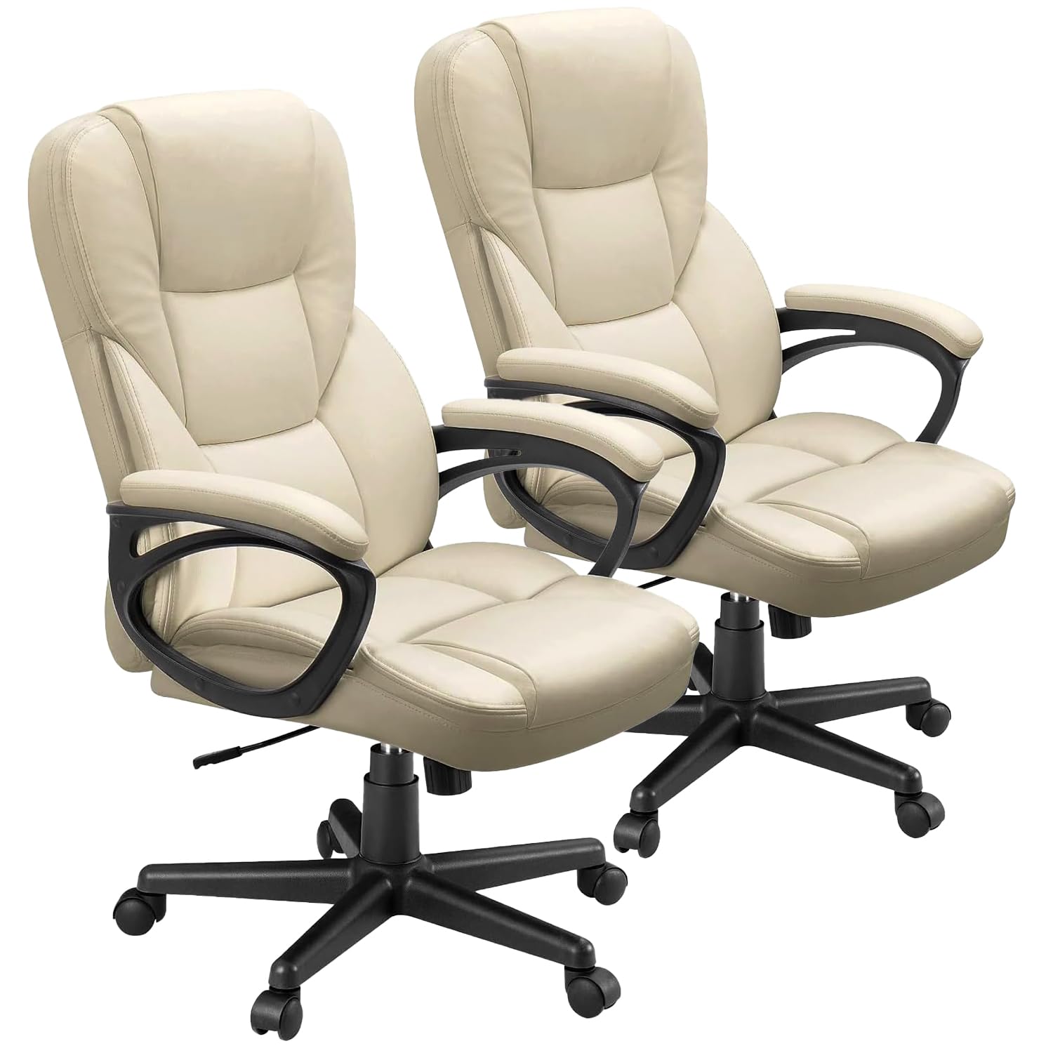 Office Executive Chair High Back Adjustable Managerial Home Desk Chair, Swivel Computer PU Leather Chair with Lumbar Support (2, Khaki)