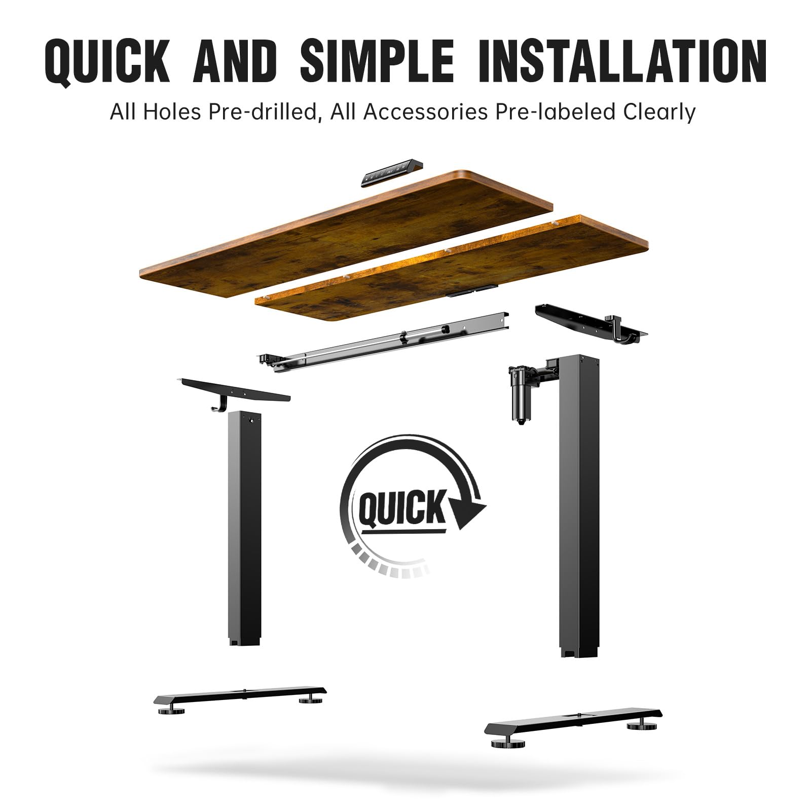 47.2" Standing Desk, Adjustable Height Office Desk with Wood Desktop, Computer Table for Home Work, Study and Gaming, Small Spaces, Modern Furniture，Brown