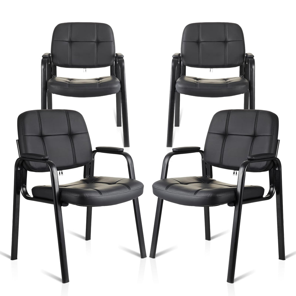 Waiting Room Guest Chair with Bonded Leather Padded Arm Rest for Office Reception and Conference Desk Black 4 Pack