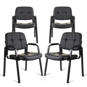 Waiting Room Guest Chair with Bonded Leather Padded Arm Rest for Office Reception and Conference Desk Black 4 Pack