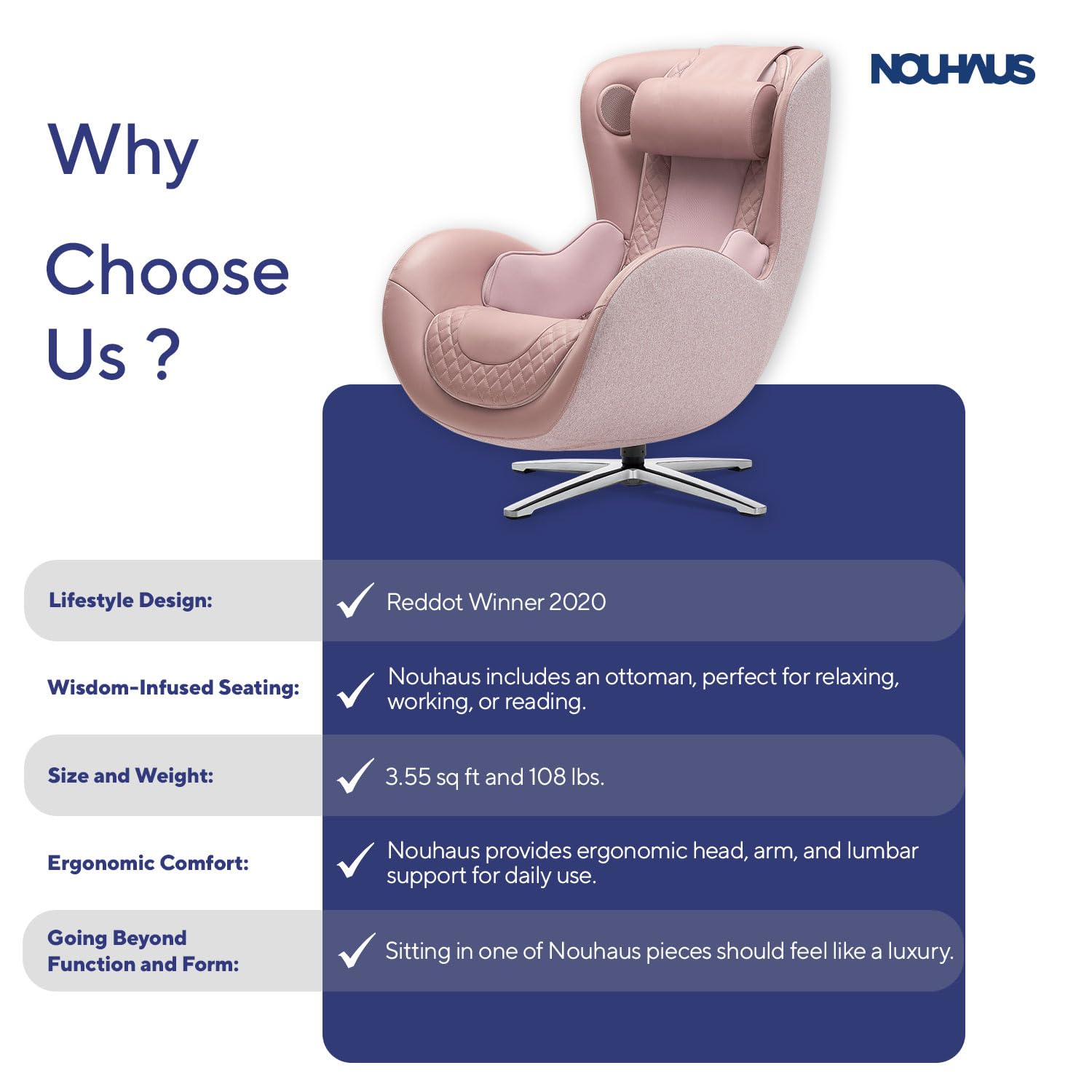 Classic Massage Chair with Ottoman – Pink Leather Recliner with Percussive Shiatsu Massager, Built-in Speaker & Full Body Spot Massage – Ultimate Comfort for Home & Office