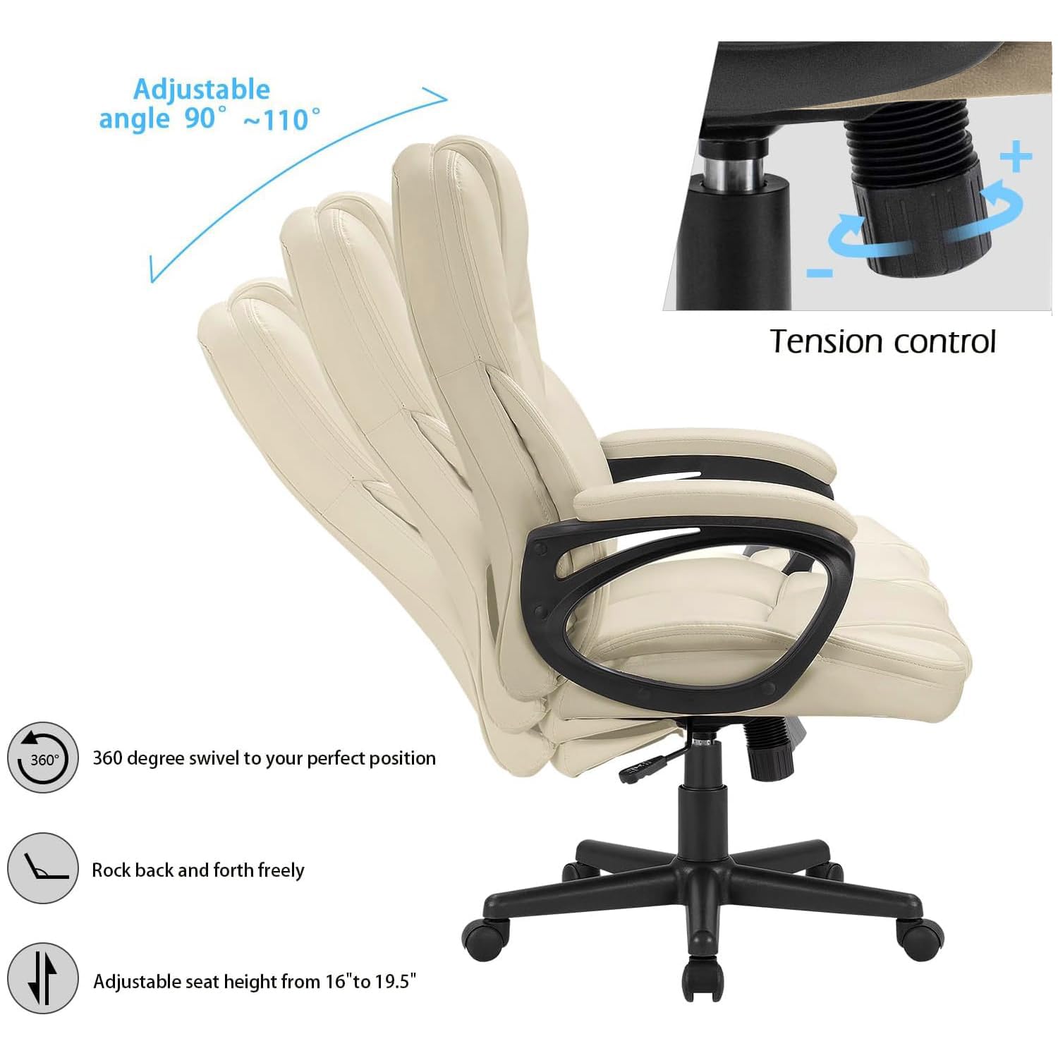Office Executive Chair High Back Adjustable Managerial Home Desk Chair, Swivel Computer PU Leather Chair with Lumbar Support (2, Khaki)
