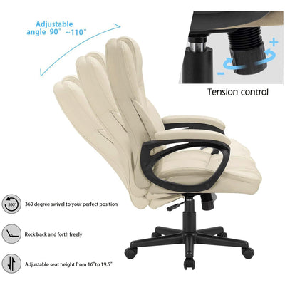 Office Executive Chair High Back Adjustable Managerial Home Desk Chair, Swivel Computer PU Leather Chair with Lumbar Support (2, Khaki)