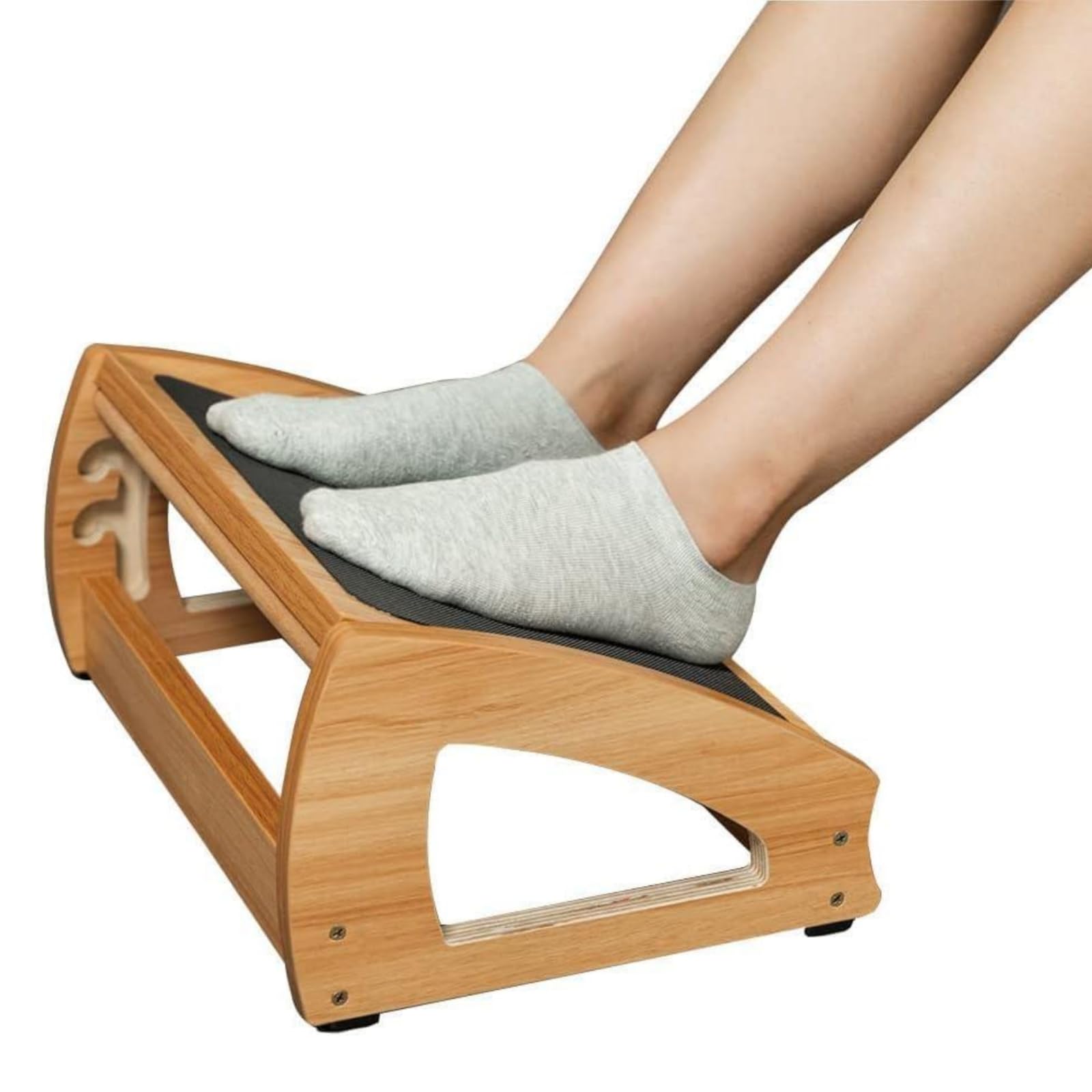 Ergonomic Under Desk Footrest, 3 Adjustable Heights Wooden Office Footrest, Large Anti-Slip Surface, Improves Posture and Blood Circulation, up to 400lbs (Natural)