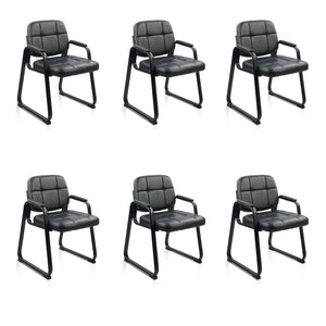 6 Pack, Waiting Room Guest Chair with Bonded Leather Padded Arm Rest for Office Reception and Conference Desk Black with Sled Base