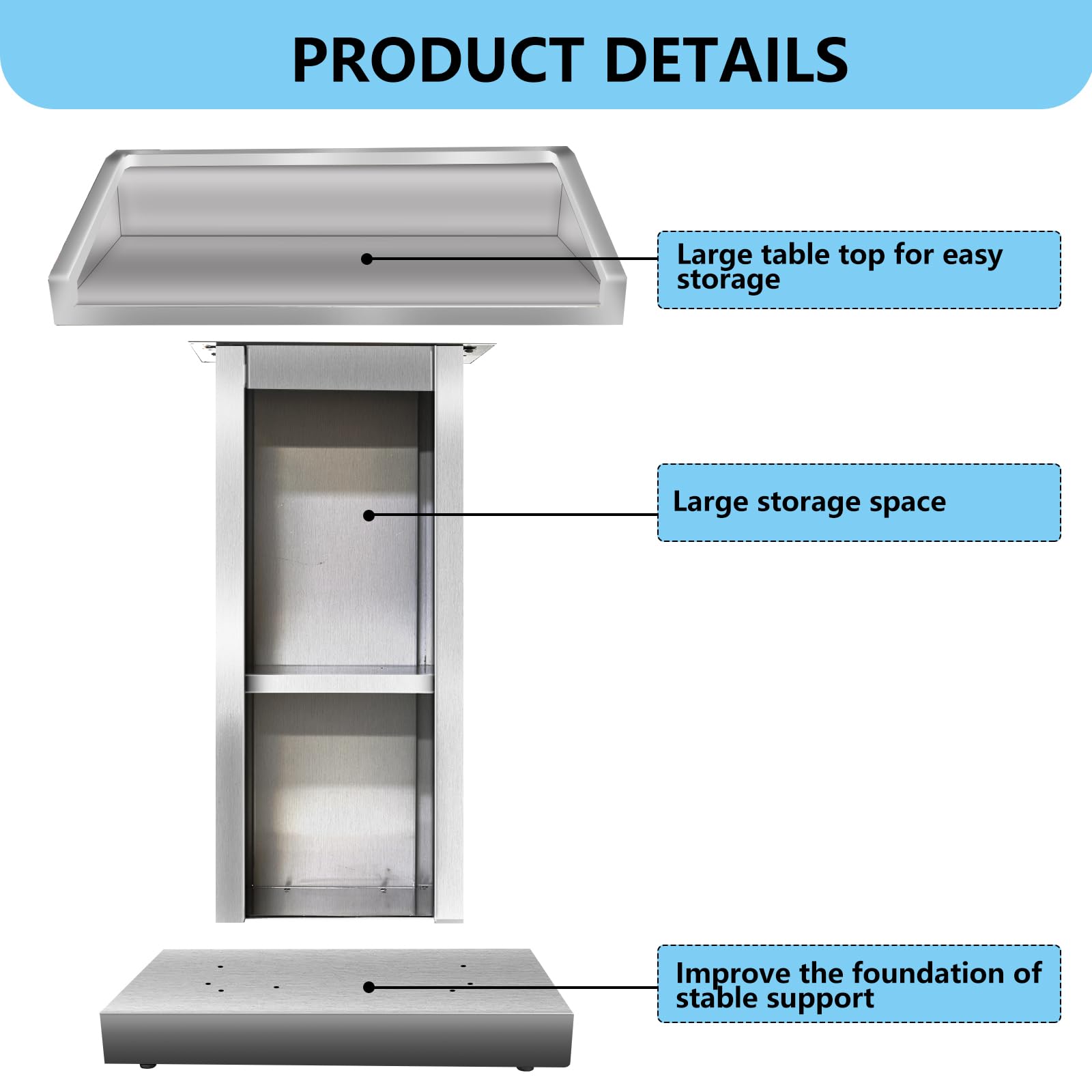Stainless Steel Podium Stand for Lectern Presentation Church Classroom, Pulpit with Heavy Base Lecture Teacher Conference Wedding Speech