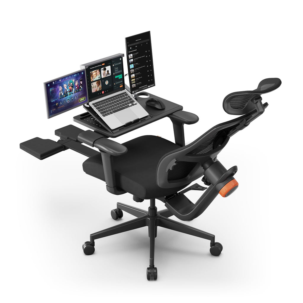 Office Chair Ergonomic with Footrest, Auto-Following Lumbar Support, High Back Desk Chair with 4D Armrest,136° Tilt Lock, Adjustable Seat Depth & Height (Upgrade with Laptop Tray, Black)
