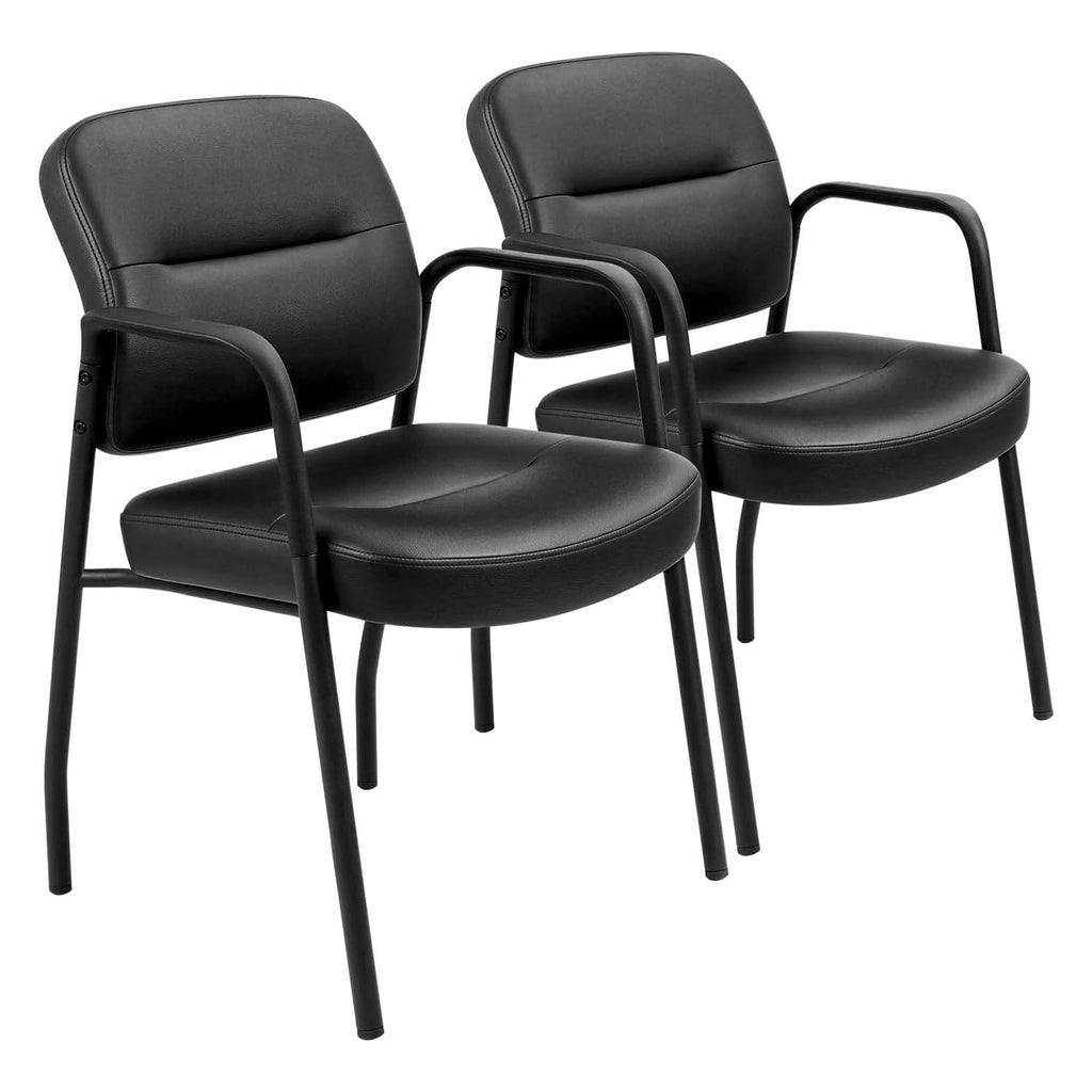 Waiting Room Office Reception Chairs Executive Leather Guest Chairs with Armrest Ergonomic Upholstered Lumbar Support Side Chairs (2 Pack)
