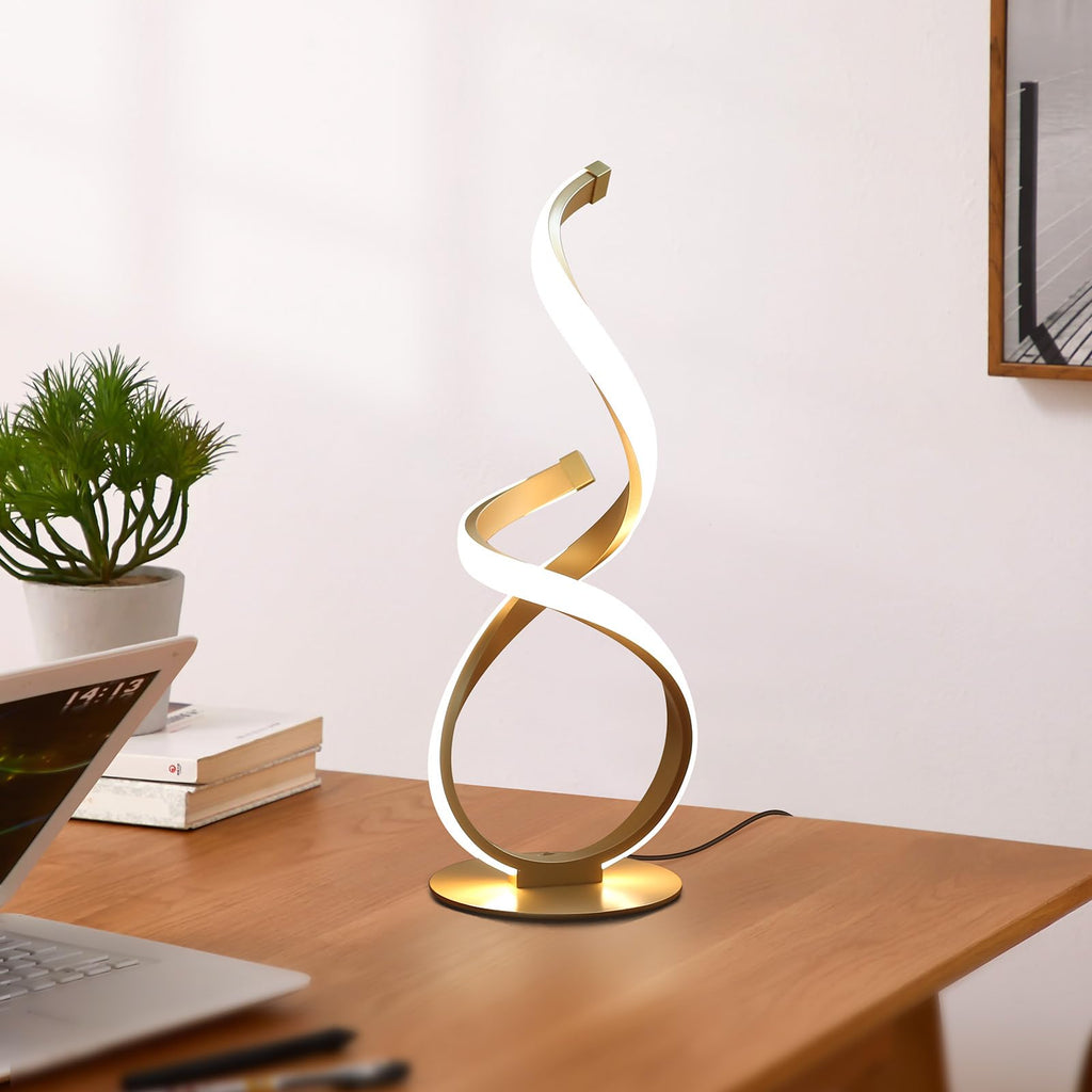 2 Pack Gold Cool Table Lamps, LED Spiral Desk Lights, Dimmable