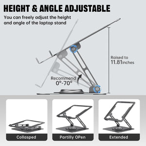 Laptop Stand for Desk, Adjustable Computer Stand with 360° Rotating Base, Ergonomic Laptop Riser for Collaborative Work, Foldable & Portable Laptop Stand, fits for All 10-16