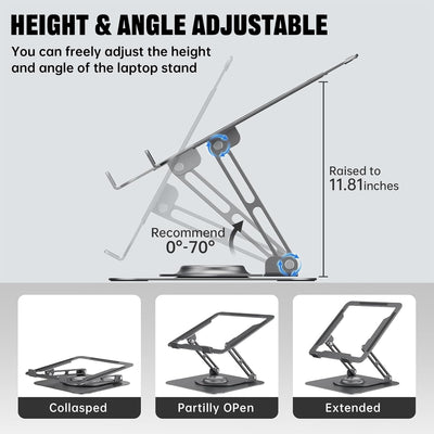 Laptop Stand for Desk, Adjustable Computer Stand with 360° Rotating Base, Ergonomic Laptop Riser for Collaborative Work, Foldable & Portable Laptop Stand, fits for All 10-16