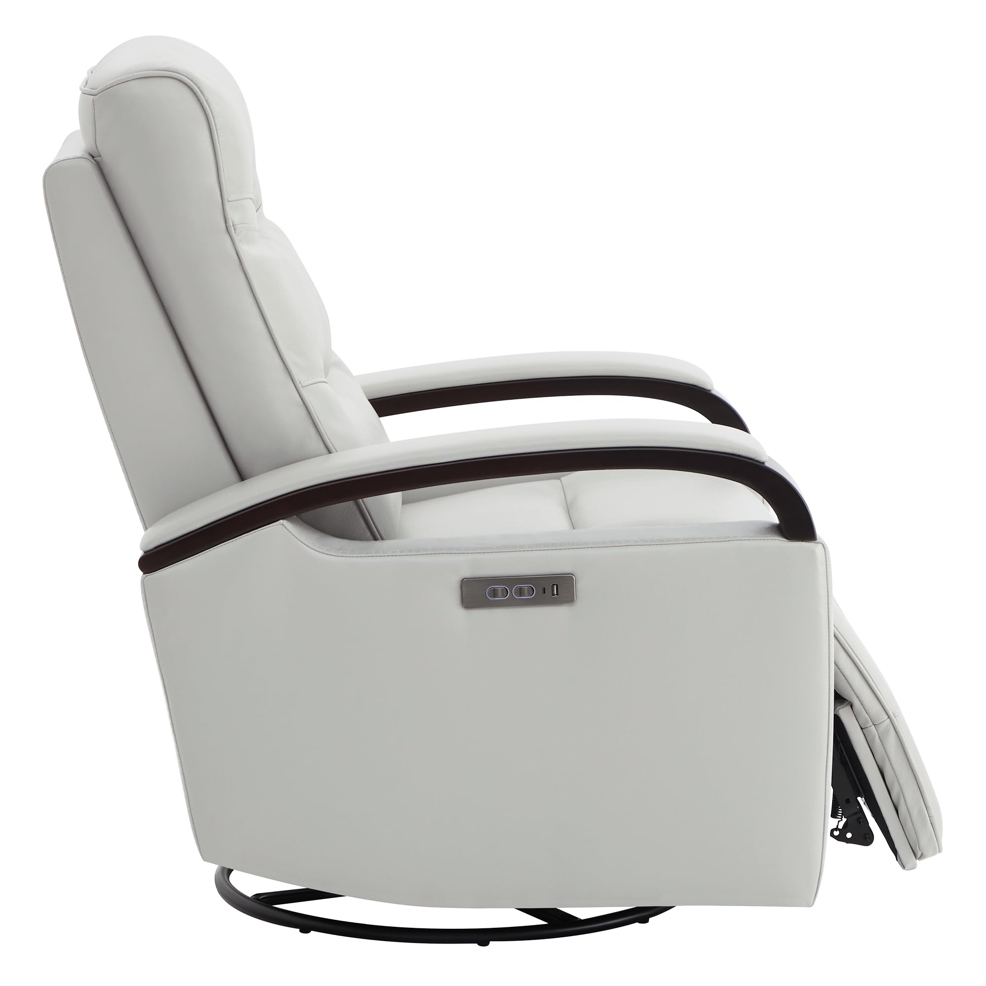 Genuine Leather Power Swivel Glider Rocker Recliner, FSC Certified Mid Century Modern Recliner Chair for Adults, Adjustable Power Headrest, for Nursery and Living Room, Creamy Grey