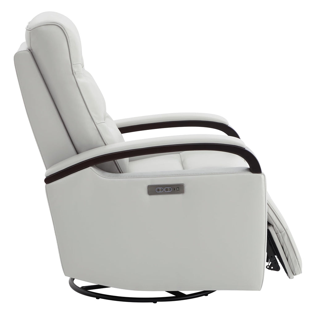 Genuine Leather Power Swivel Glider Rocker Recliner, FSC Certified Mid Century Modern Recliner Chair for Adults, Adjustable Power Headrest, for Nursery and Living Room, Creamy Grey