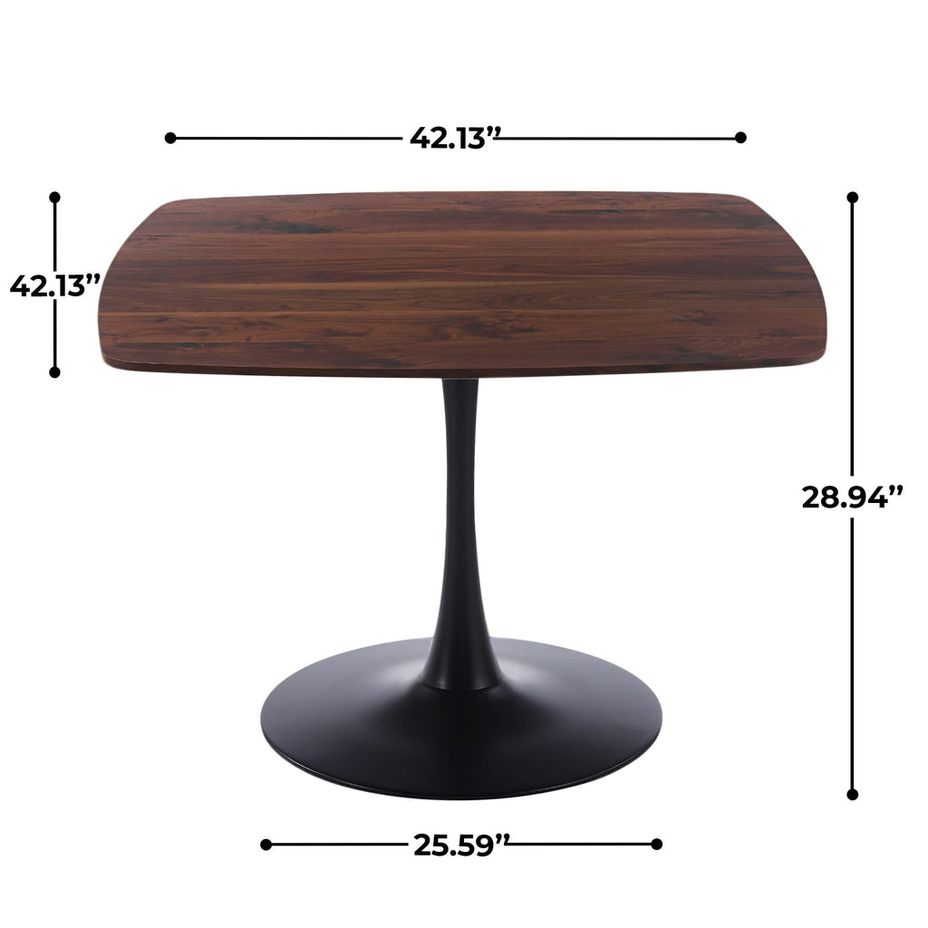42 Inch Square Tulip Dining Table for 2-6 Person, Modern Mid-Century Kitchen Table with MDF Top & Oak Finish, Small Space Table for Apartment, Bistro, Cafe, Office and Living Room