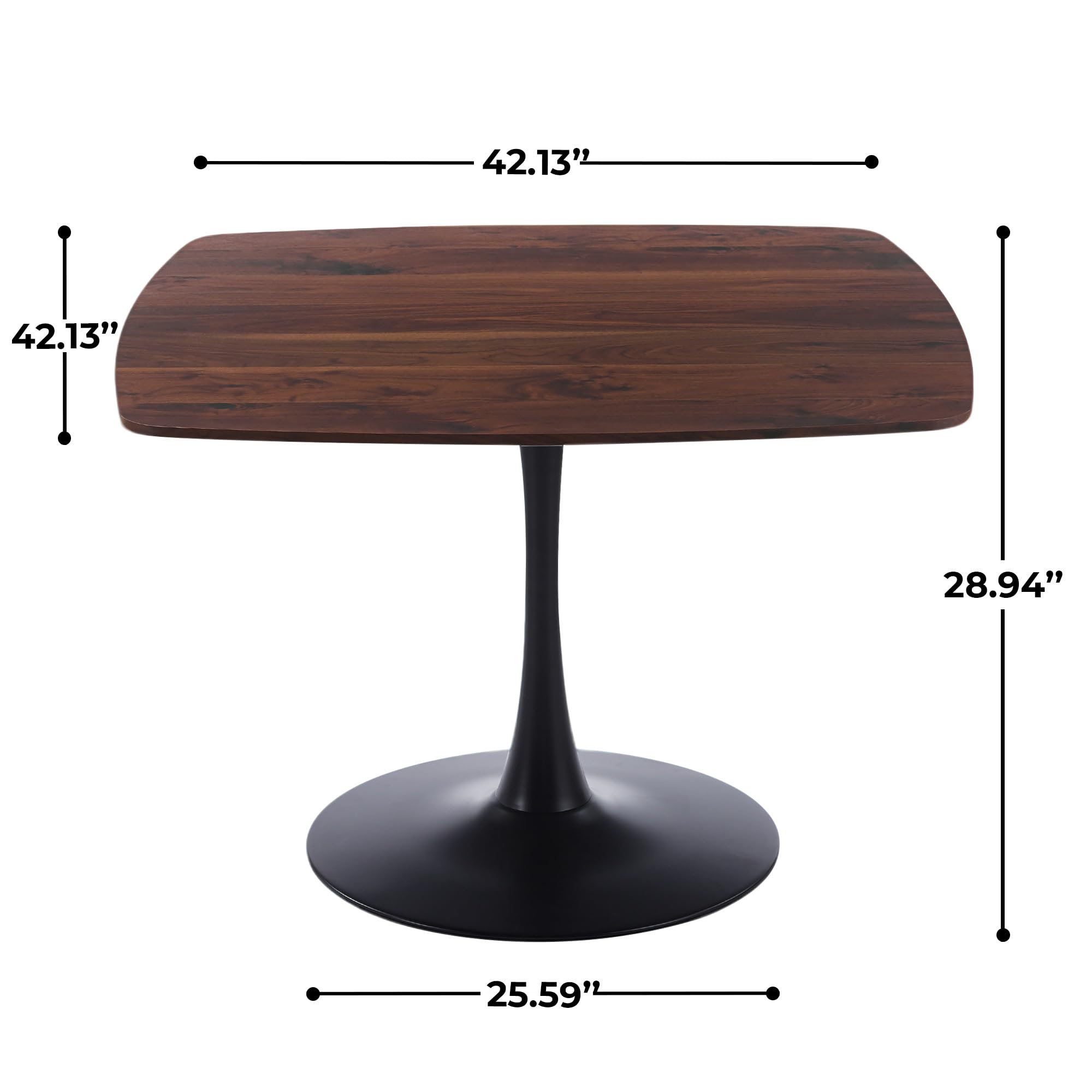 42 Inch Square Tulip Dining Table for 2-6 Person, Modern Mid-Century Kitchen Table with MDF Top & Oak Finish, Small Space Table for Apartment, Bistro, Cafe, Office and Living Room