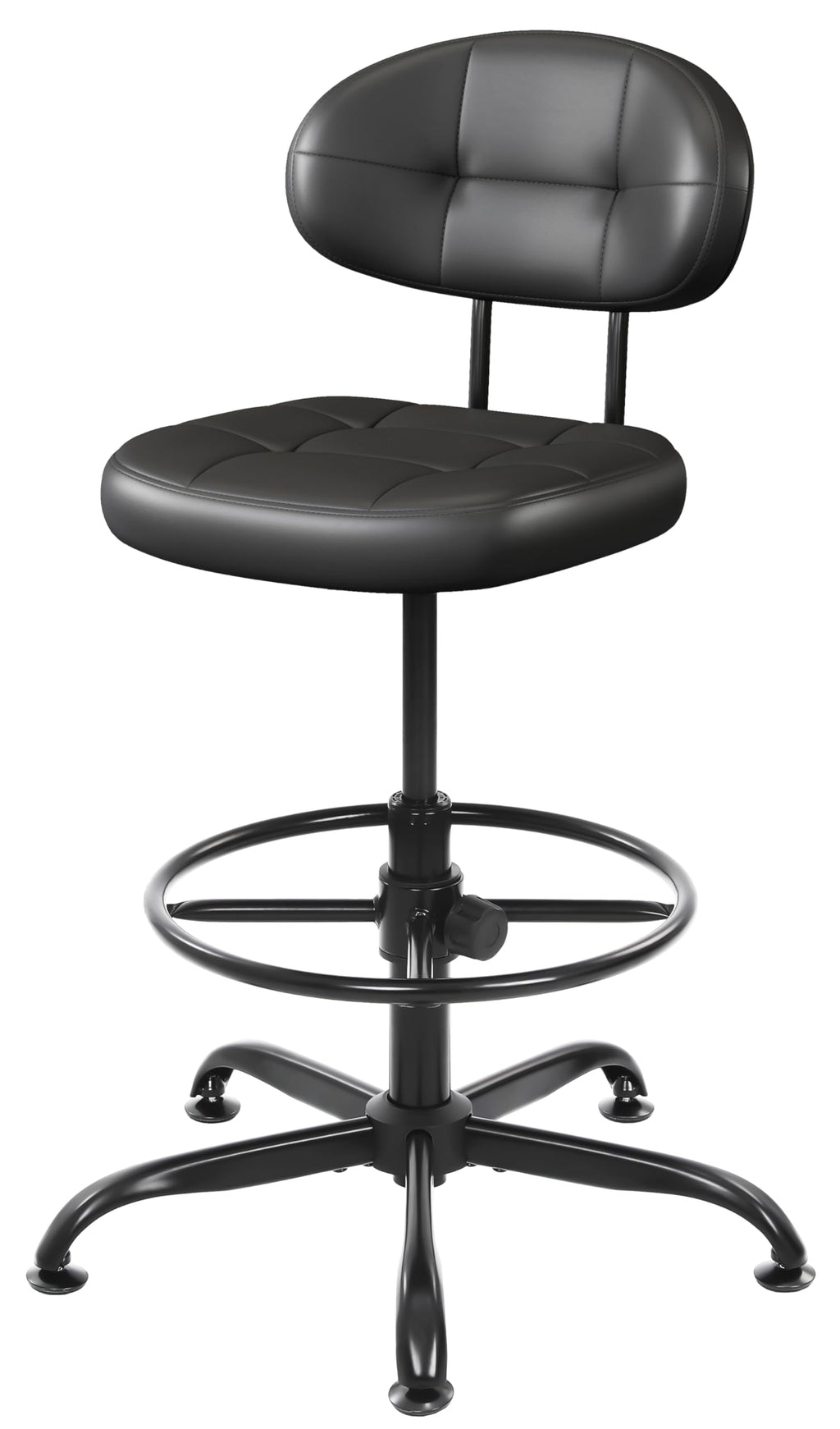 Armless Drafting Chair, Tall Office Chair no Wheels with Footrest Ring for Standing Desk, Small Faux Leather Executive Chair with Adjustable Height for Bar Counter Desk Black