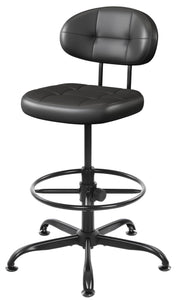 Armless Drafting Chair, Tall Office Chair no Wheels with Footrest Ring for Standing Desk, Small Faux Leather Executive Chair with Adjustable Height for Bar Counter Desk Black