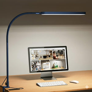 LED Desk Lamp - Desk Light for Home Office - Flexible Gooseneck - 5 Color Modes X 11 Brightness Levels - 1300LM - Timmer & Memory Function - 12W Clip on Light - Blue