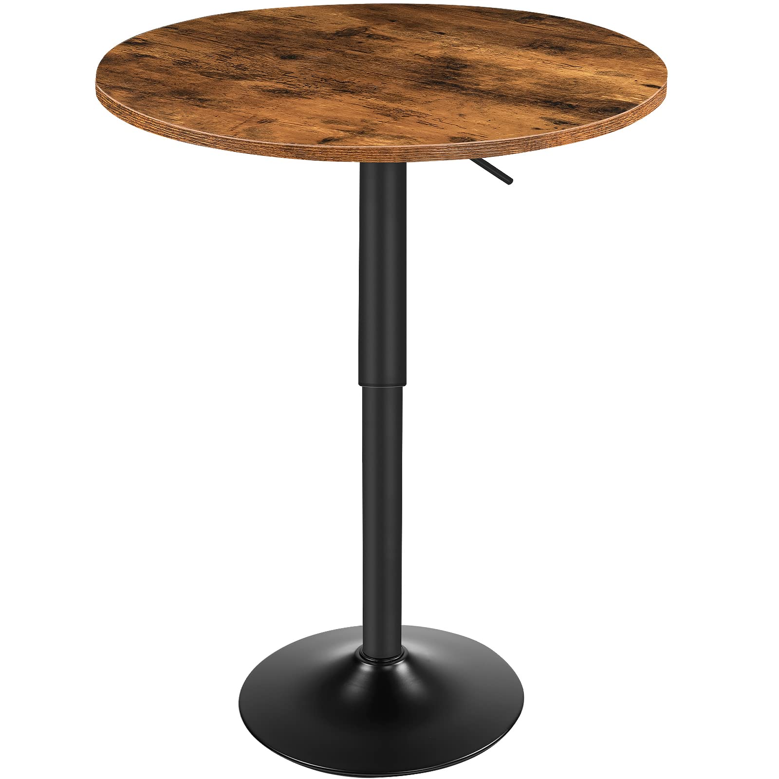 Bar Table, Height-Adjustable Round Pub Table 27-35.4 Inches with Sturdy Base, Modern Style, Easy to Assemble, Suitable for Small Space, Rustic and Black