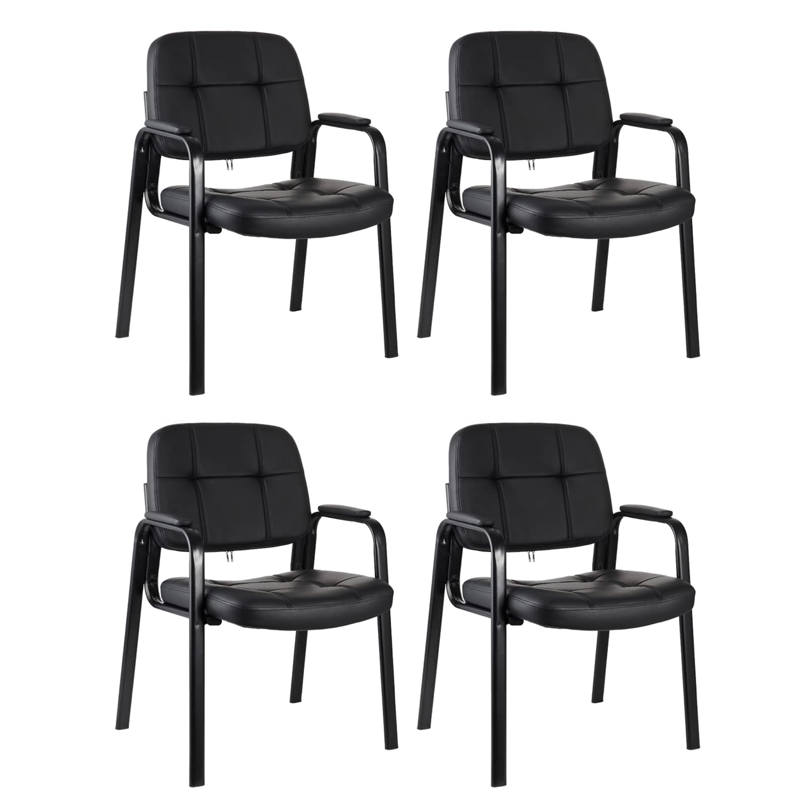 Classic Reception Chair with Padded Armrests and Sturdy Steel Frame, Ergonomic Guest Chair for Office Conference Waiting Meeting Room, Black (4 Pack)