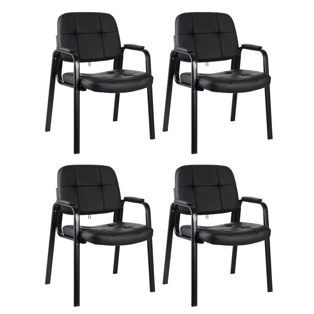 Classic Reception Chair with Padded Armrests and Sturdy Steel Frame, Ergonomic Guest Chair for Office Conference Waiting Meeting Room, Black (4 Pack)