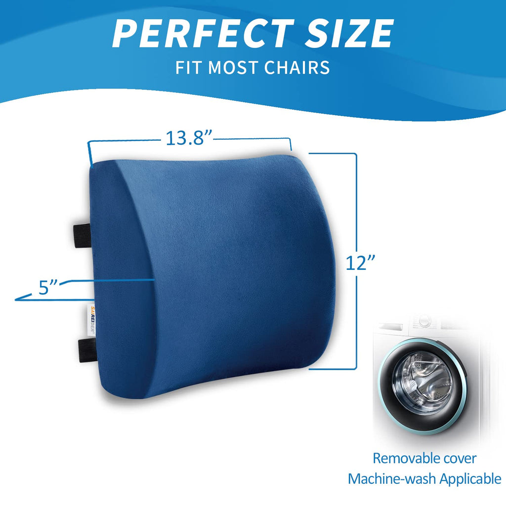 Office Chair Lumbar Pillow, Memory Foam Back Support Pillows for Car、Gaming Chair、 Home Chair, Fatigue Relief Correct Posture, Double Adjustable Straps(Navy Blue)