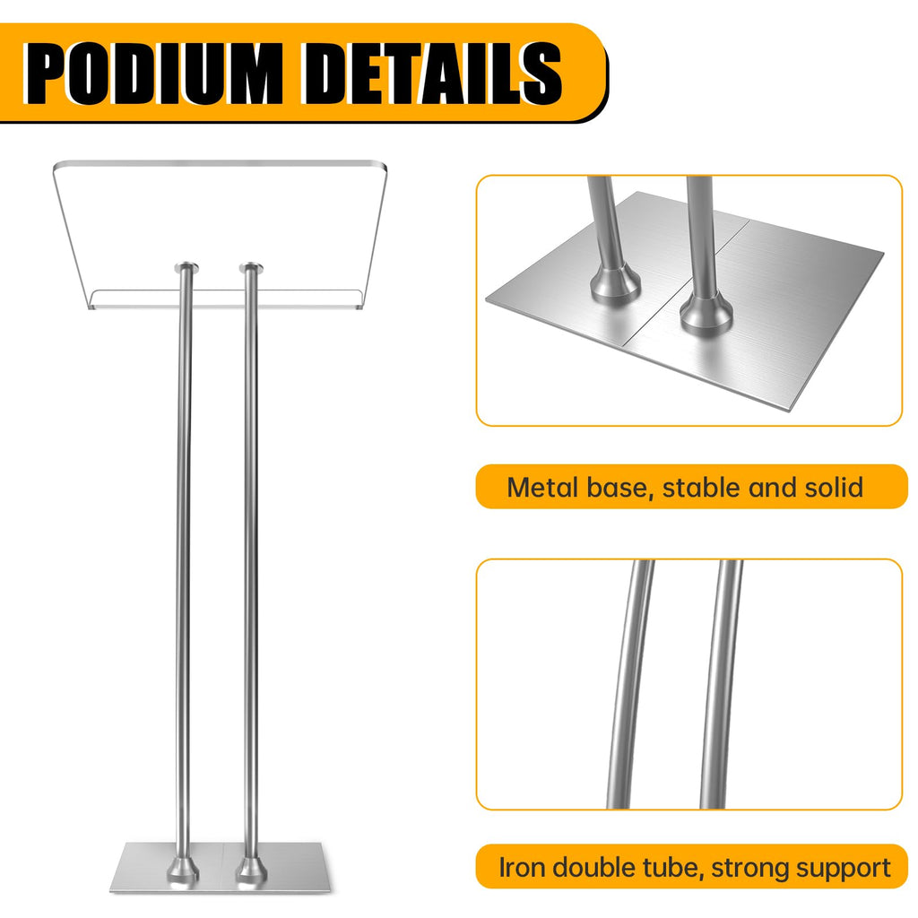 Acrylic Podium Lectern with Iron Stable Bottom, Pulpits for Churches with 10MM Thickened Acrylic Countertop, Multi Function Pulpit for Modern Classroom Music Concert Wedding Conference Event