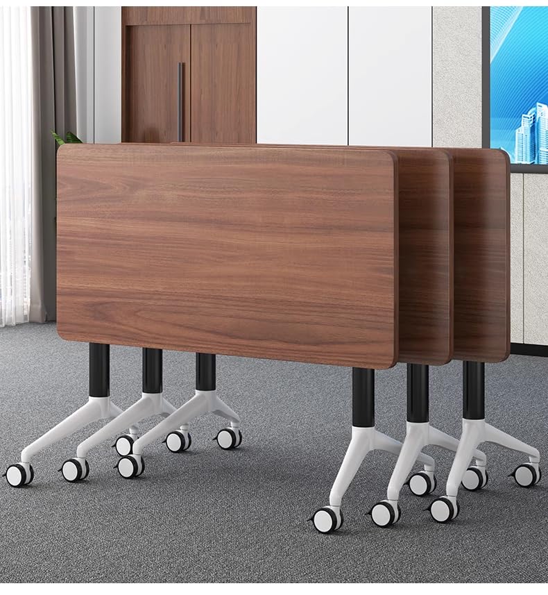 Conference Table Foldable Meeting Tables, Mobile Training Table with Wheels, Flip Top Rolling Seminar Meeting Table for Office,Meeting Room,classr (Dark Walnut, 63×23.6×29.5in)