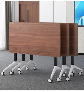 Conference Table Foldable Meeting Tables, Mobile Training Table with Wheels, Flip Top Rolling Seminar Meeting Table for Office,Meeting Room,classr (Dark Walnut, 63×23.6×29.5in)