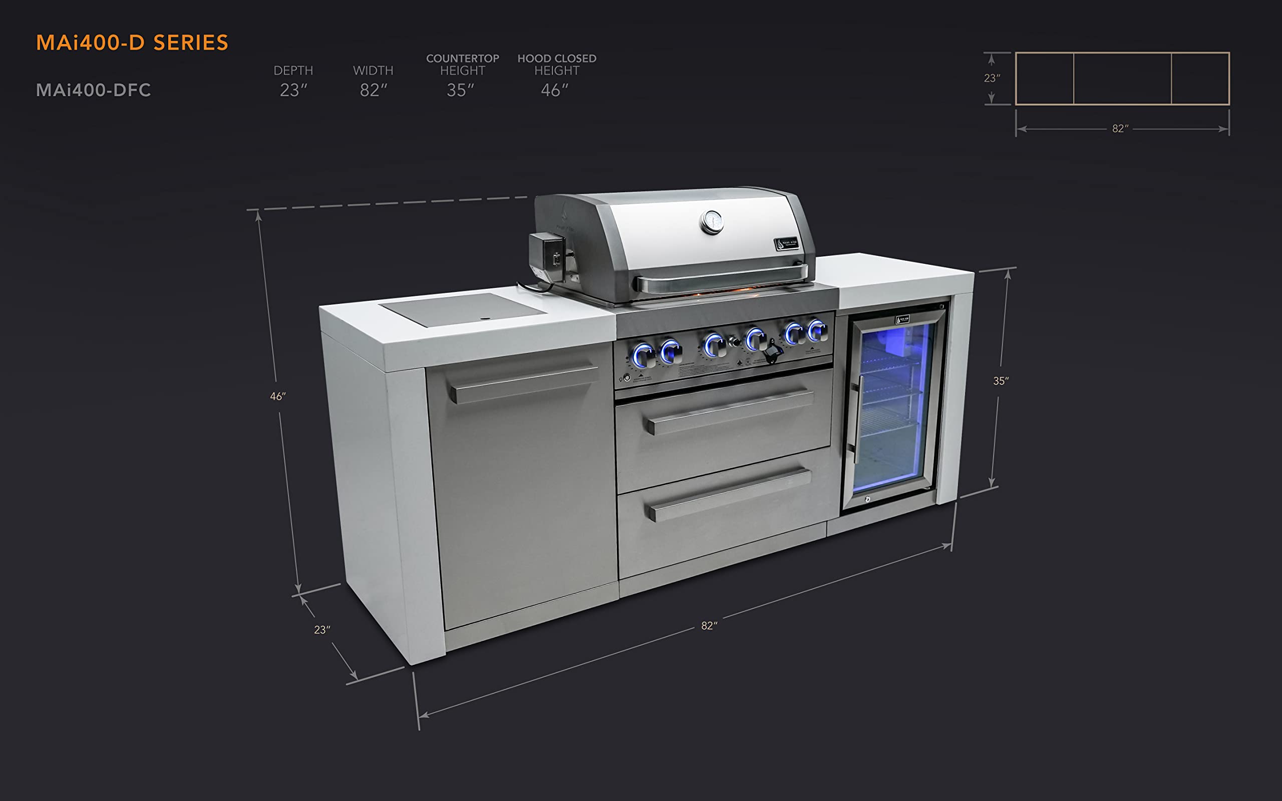 32-Inch 4-Burner 78000 BTU Deluxe Stainless Steel Gas Outdoor Kitchen Bar Barbecue Island Grill w/Infrared Side Burner + Wine Cooler Compact Refrigerator + Rotisserie Kit