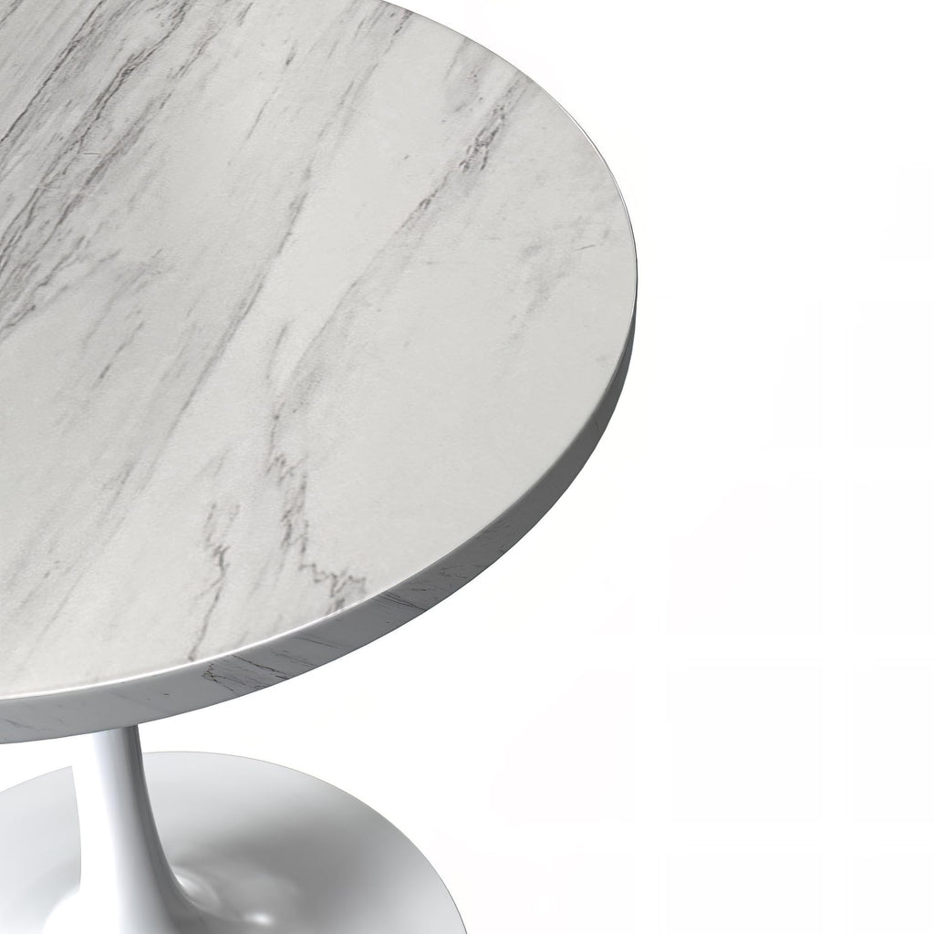 Modern Round Dining Table, White Resin Tabletop with Stainless Steel Pedestal Base, Contemporary Kitchen & Dining Room Table, Small Space Breakfast Nook Table (27 Inch)