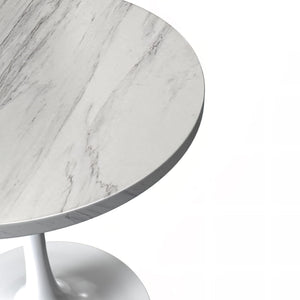 Modern Round Dining Table, White Resin Tabletop with Stainless Steel Pedestal Base, Contemporary Kitchen & Dining Room Table, Small Space Breakfast Nook Table (27 Inch)