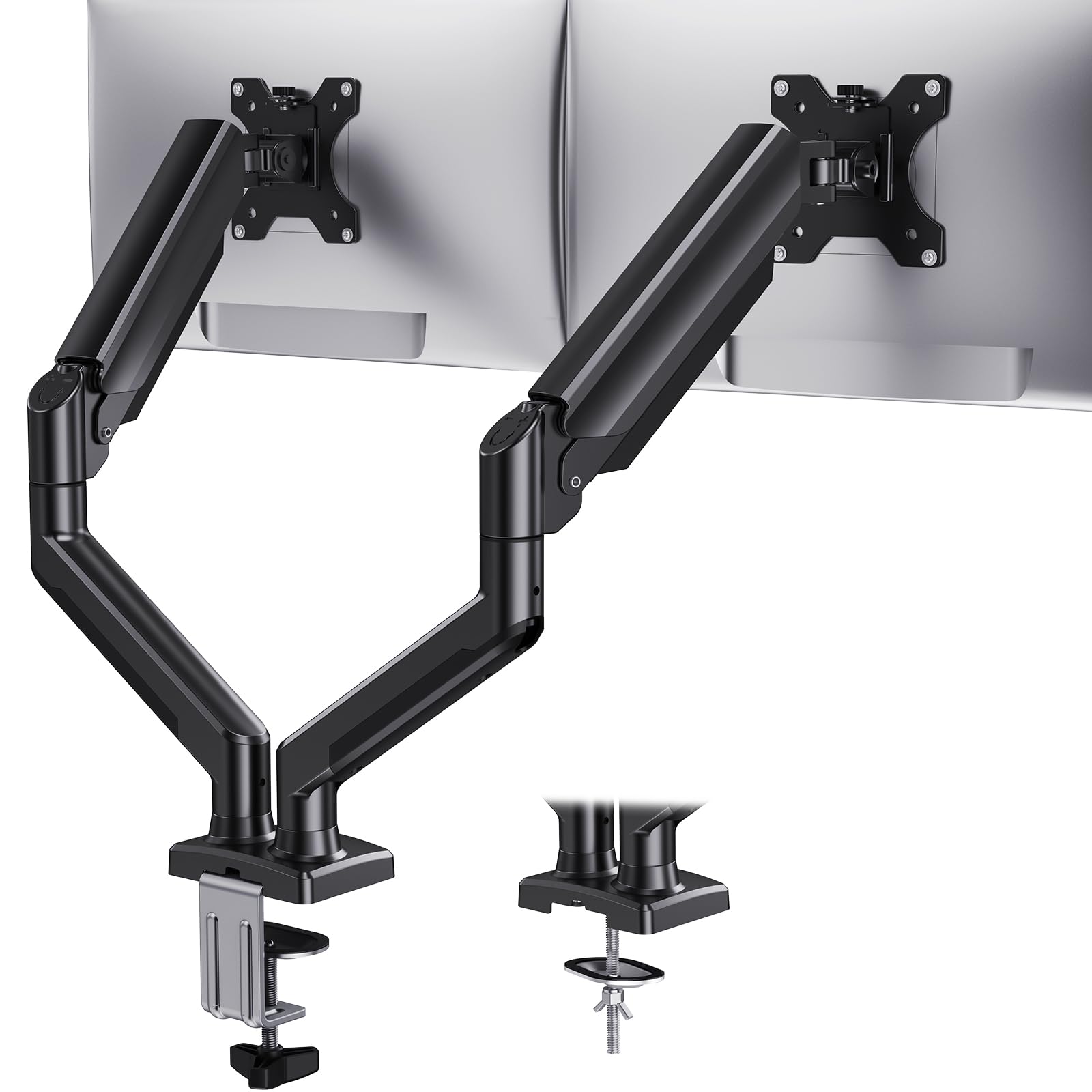 Dual Monitor Mount for 2 Monitors up to 32 inches, Each Arm Holds Max 22lbs, Dual Monitor Stand with Advanced System, Height-Adjustable/Tilt/Swivel/Rotate, VESA Standard 75mm or 100mm