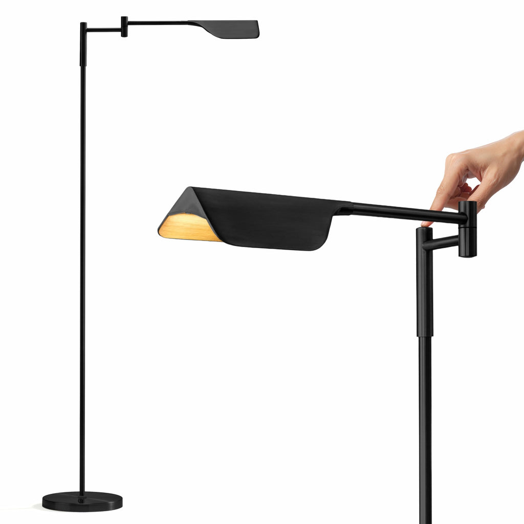 Leaf Pharmacy LED Reading Lamp, Dimmable Floor Lamp with Easy Rotation Over Chair or Desk for Living Rooms & Offices, Adjustable Standing Lamp, Tall Lamp for Sewing & Craftwork - Jet Black