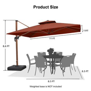 11ft Patio Umbrella Outdoor Square Umbrella Large Cantilever Umbrellas Windproof Offset Umbrellas Heavy Duty Sun Umbrella for Garden Deck Pool Patio, Brick Red