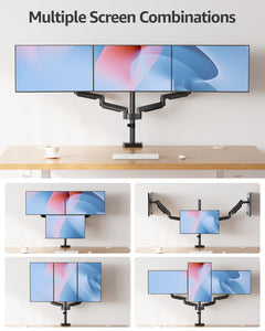 Triple Monitor Stand Mount - 3 Monitors Desk Mount for Computer Screens Up to 27 inch, Triple Monitor Arm, Heavy Duty Monitors Stand, Each Arm Holds 4.4-19.8 lbs, Black