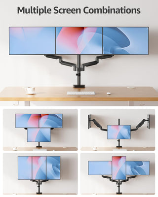 Triple Monitor Stand Mount - 3 Monitors Desk Mount for Computer Screens Up to 27 inch, Triple Monitor Arm, Heavy Duty Monitors Stand, Each Arm Holds 4.4-19.8 lbs, Black