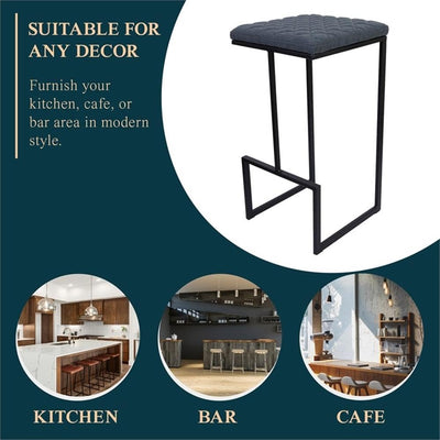 Counter Height Bar Stool, Modern Backless Bar Stool for Kitchen Island & Home Bar, Faux Leather Upholstered Seat with Metal Frame, Industrial Style Counter Stool, Blue