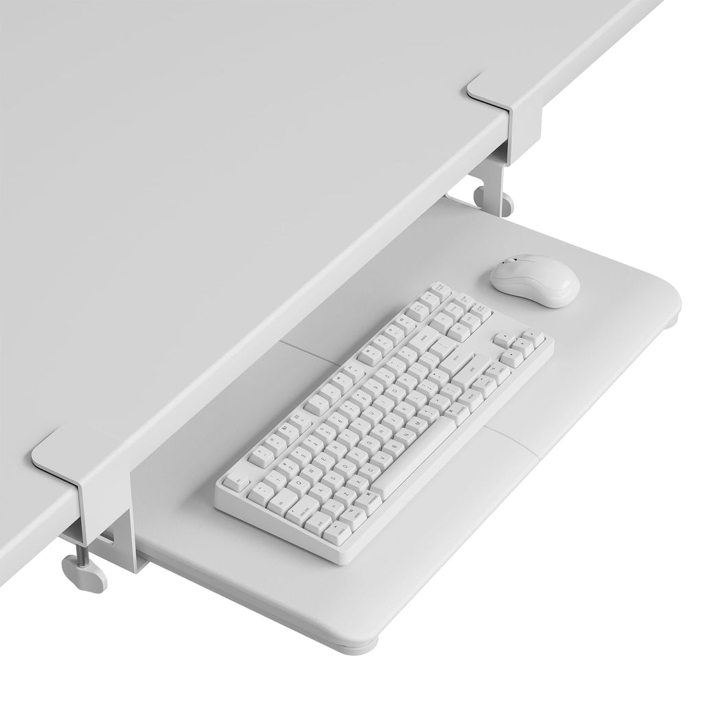 KMT01-PJ Under Desk Keyboard Tray, Pull-Out Keyboard & Mouse Platform with C-Clamp, 20 x 11.8 in Space-Saving Ergonomic Slide-Out Drawer, White