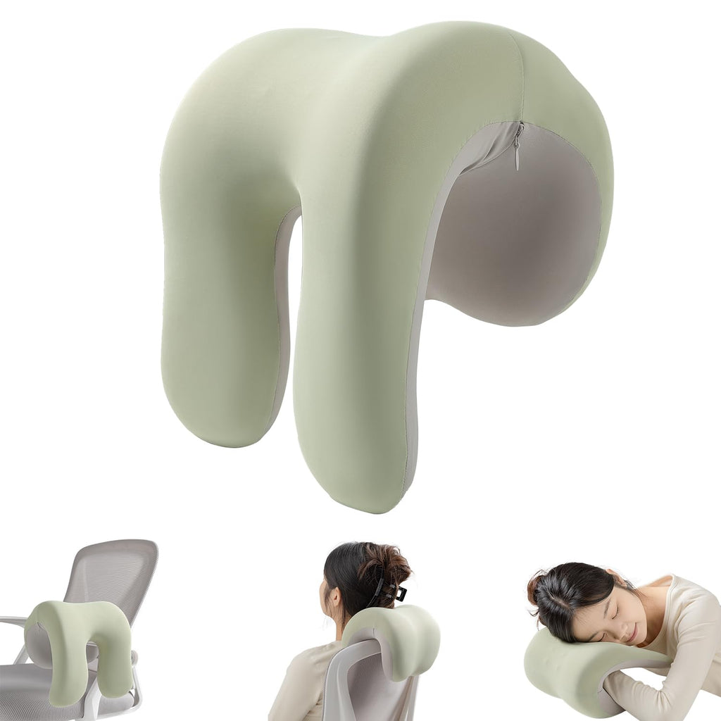 Office Chair Neck Pillow, Memory Foam Ergonomic Nap Pillow Office Chair Headrest Accessory, Neck Support Pillow Ideal for Office and Gaming, Gray and Green