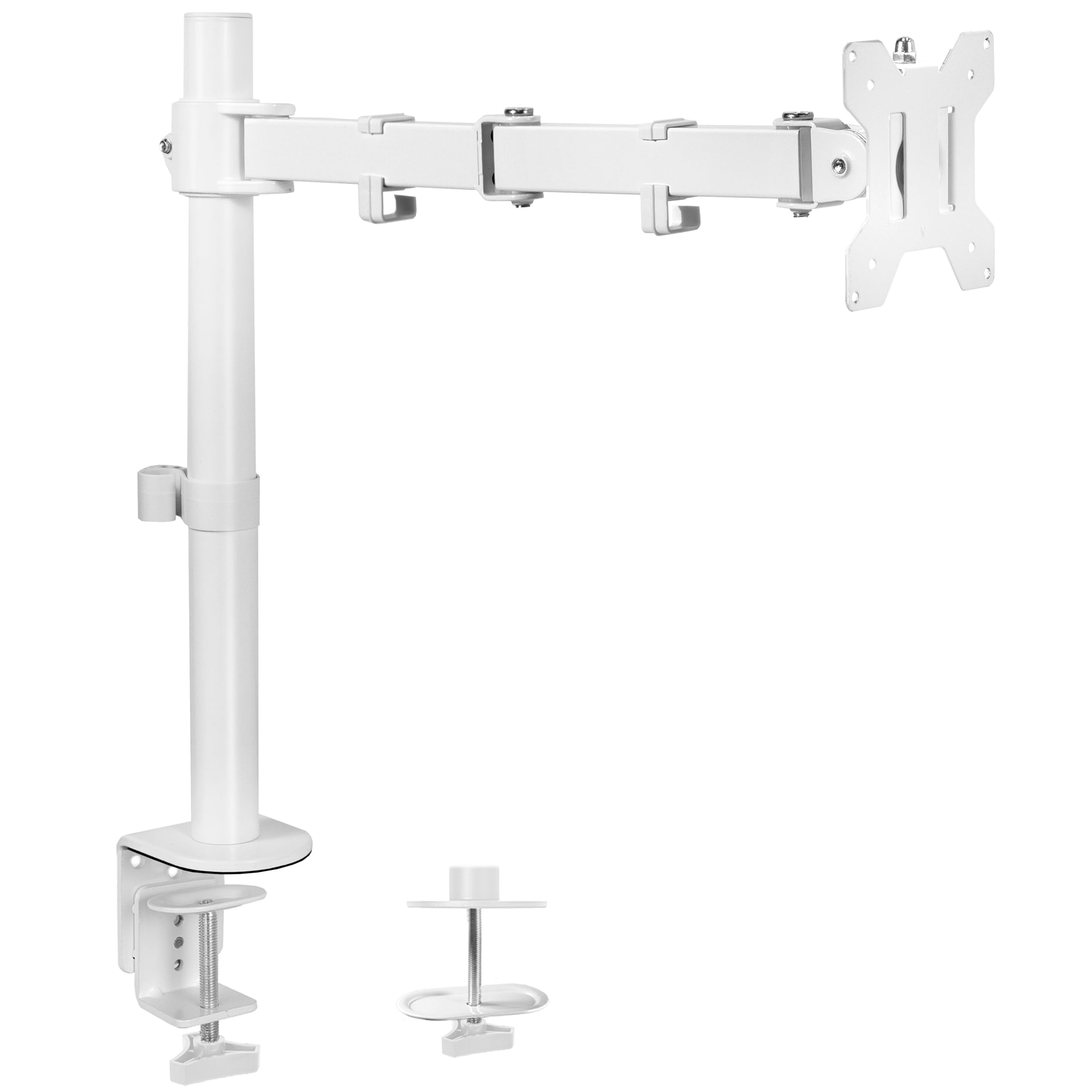 Single Monitor Arm Desk Mount, Holds Screens up to 32 inch Regular and 38 inch Ultrawide, Fully Adjustable Stand with C-Clamp and Grommet Base, VESA 75x75mm or 100x100mm, White, STAND-V001W