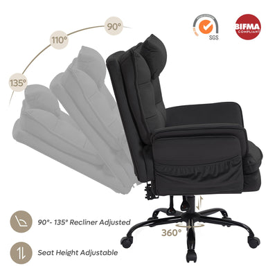 Criss Cross Chair with Flip-Up Armrests and Headrest, 135° Reclining Swivel Executive Chair with Side Pockets, Big and Tall Computer Desk Chair for Home Office Bedroom, Black Velvet