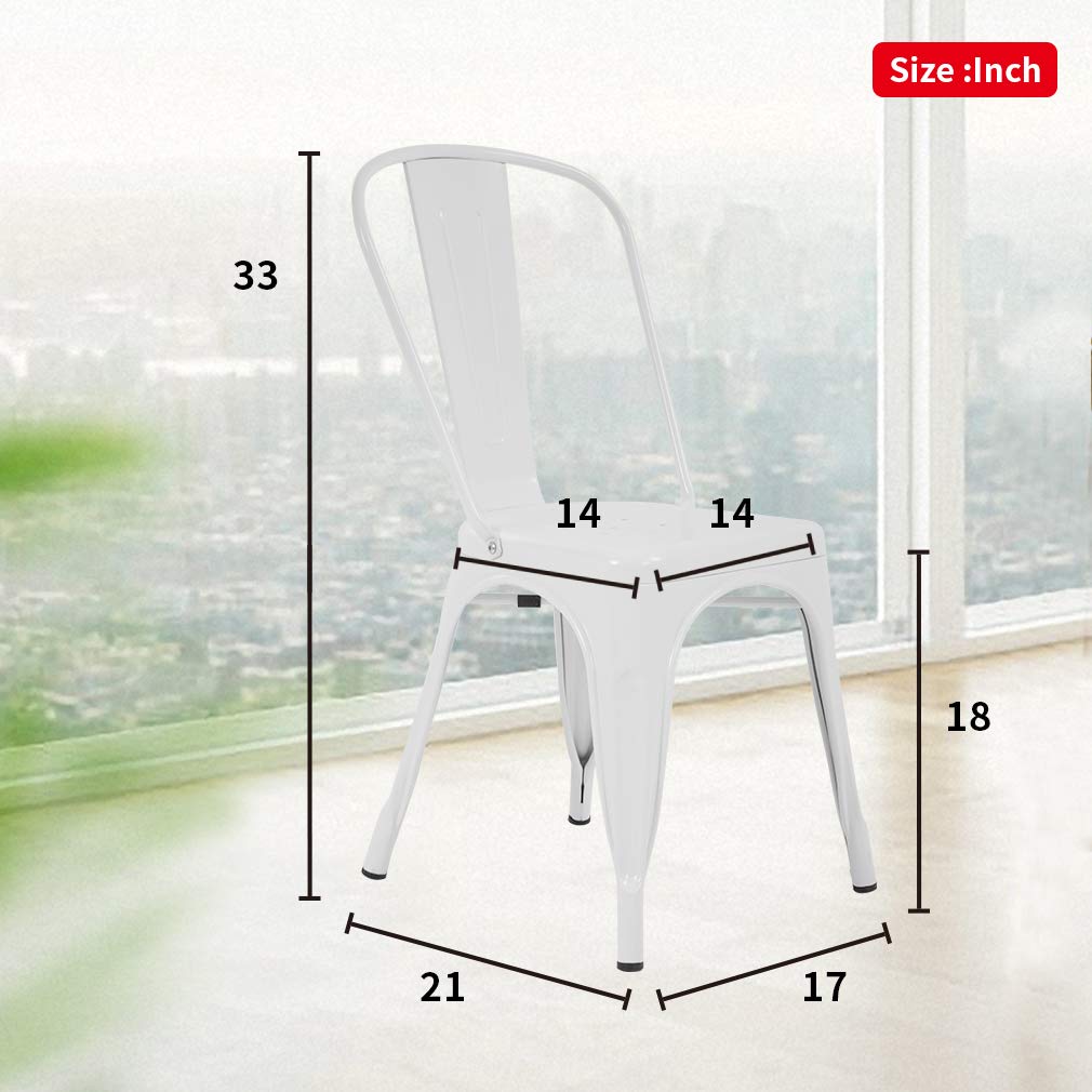Set of 4 Metal Dining Chairs | Cream | Stackable Tolix Side Chairs with Backrest | Scratch-Resistant | Non-Slip Feet | Indoor/Outdoor Use | 330 lbs Capacity | Ideal for Kitchen & Restaurant