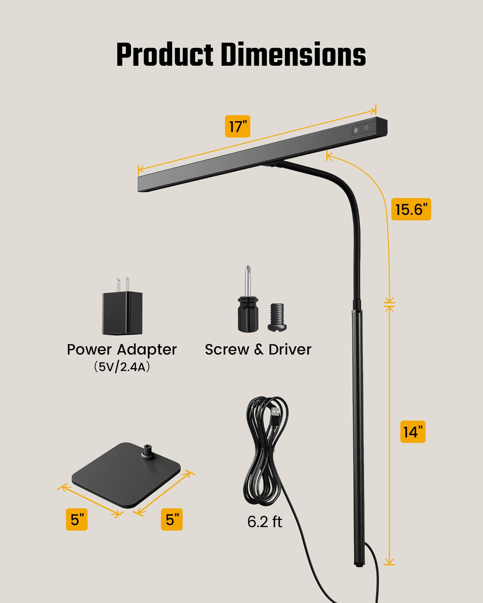 LED Desk Lamp for Home Office, Eye-Caring Desk Light with Base, 12W Touch Control 3 Colors Dimmable Brightness, Gooseneck Architect Lamp for Computer Monitor Reading Workbench, Black