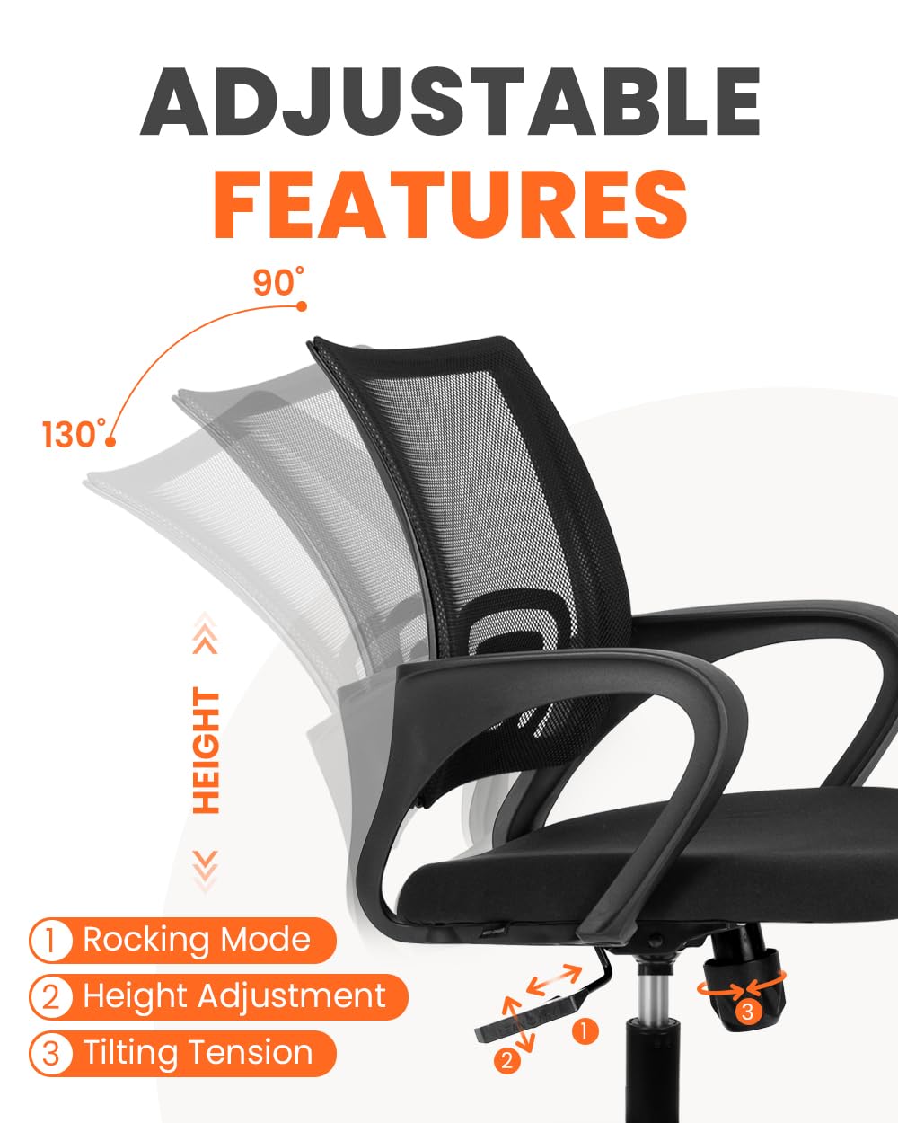 Office Desk Computer Chair Ergonomic Mesh Gaming Cushion Seat with Comfy Lumbar Mid Back Support Adjustable Height Swivel Rolling Wheels for Home Task (2 pk - Black)