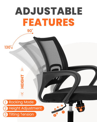 Office Desk Computer Chair Ergonomic Mesh Gaming Cushion Seat with Comfy Lumbar Mid Back Support Adjustable Height Swivel Rolling Wheels for Home Task (2 pk - Black)