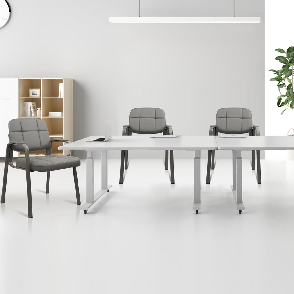 6 Pack, Waiting Room Guest Chair with Bonded Leather Padded Arm Rest for Office Reception and Conference Desk(Grey)