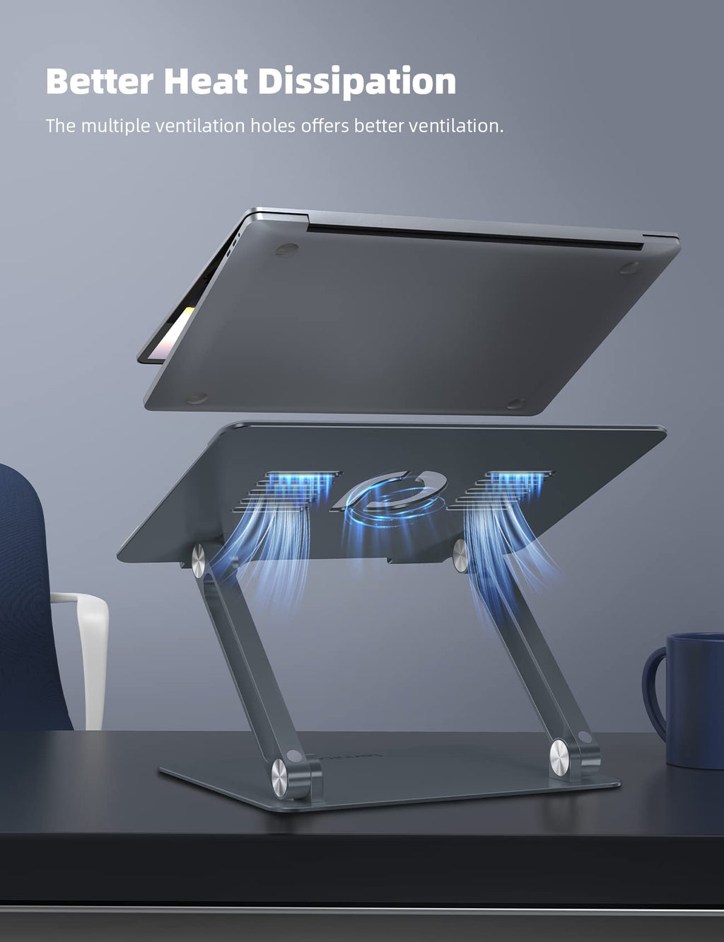 Adjustable Laptop Stand, Portable Laptop Riser, Aluminum Laptop Stand for Desk Foldable, Ergonomic Computer Notebook Stand Holder for MacBook Air Pro, Dell XPS, HP (10-17.3'') - Grey